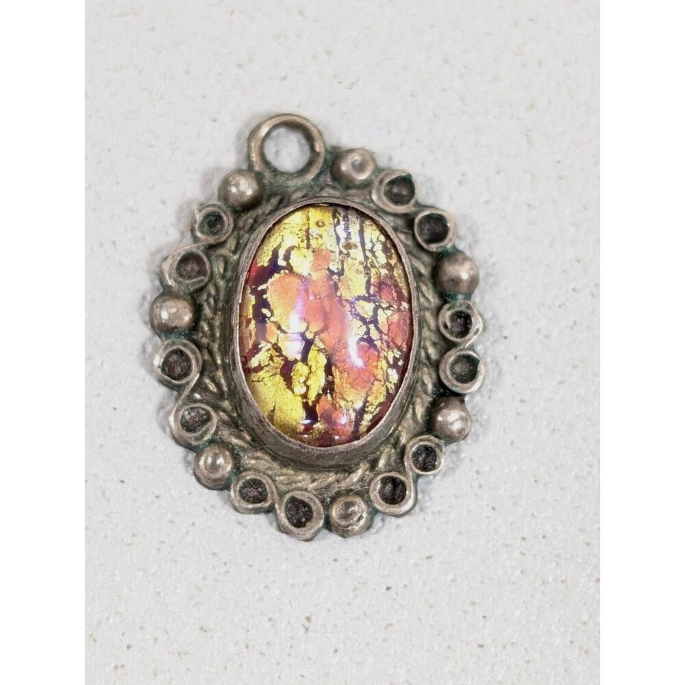 Vintage Joy Mex Plata 925 Glass‎ Foil Oval Charm Sterling Silver